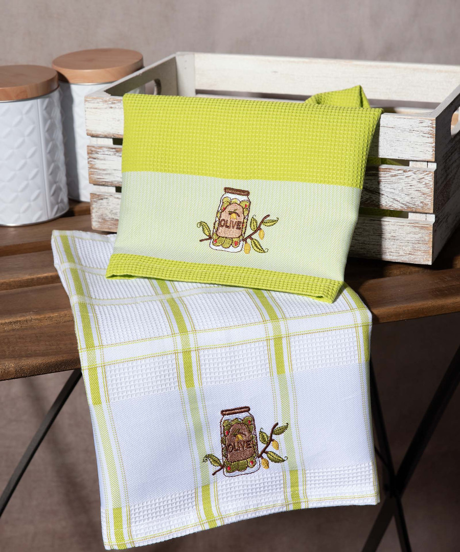 vazo-prasino Σετ 2 τεμαχίων ποτηρόπανα (50cm x 70cm) βάζο πράσινο SilkFashion - Image 1