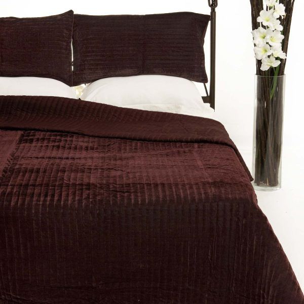 ΚΟΥΒΕΡΛΙ σετ (220cm x 240cm + 2 x 50cm x 70cm) VELVET μελιτζανί SilkFashion