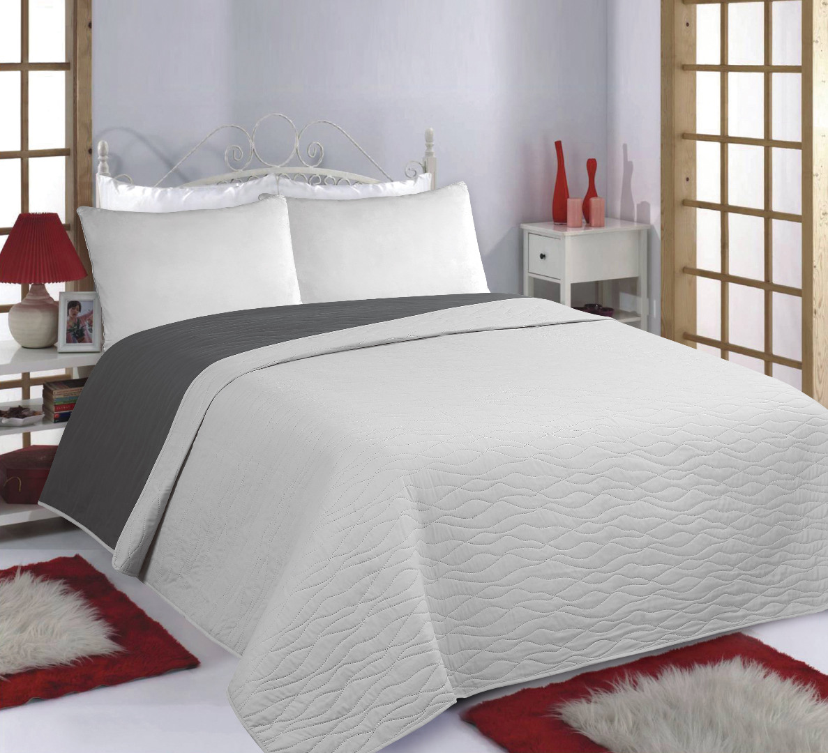 wavesgreyanthracite ΚΟΥΒΕΡΛΙ σετ (240cm x 260cm) WAVES grey/anthracite SilkFashion - Image 1