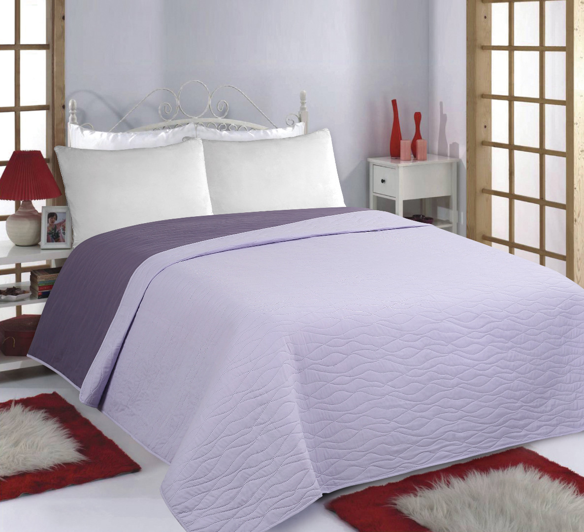 waveslilapurple-1 ΚΟΥΒΕΡΛΙ σετ (220cm x 240cm) WAVES lila/purple SilkFashion - Image 1