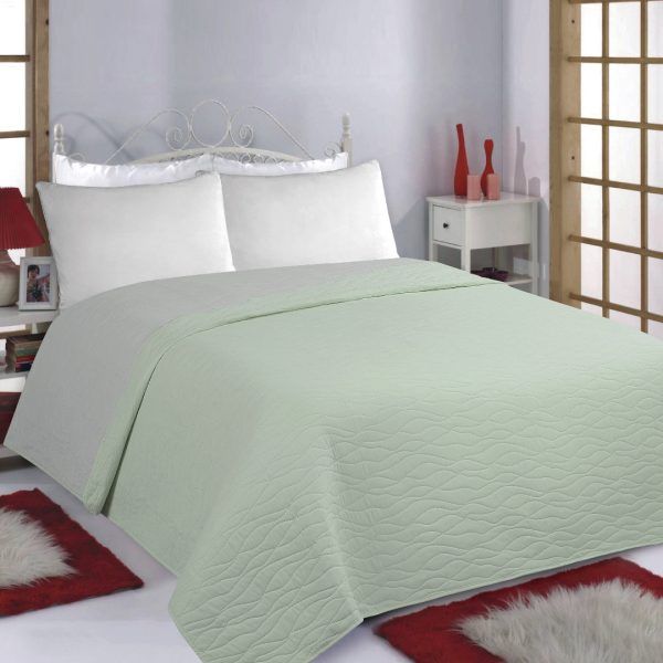 ΚΟΥΒΕΡΛΙ σετ (170cm x 220cm) WAVES mint/grey SilkFashion