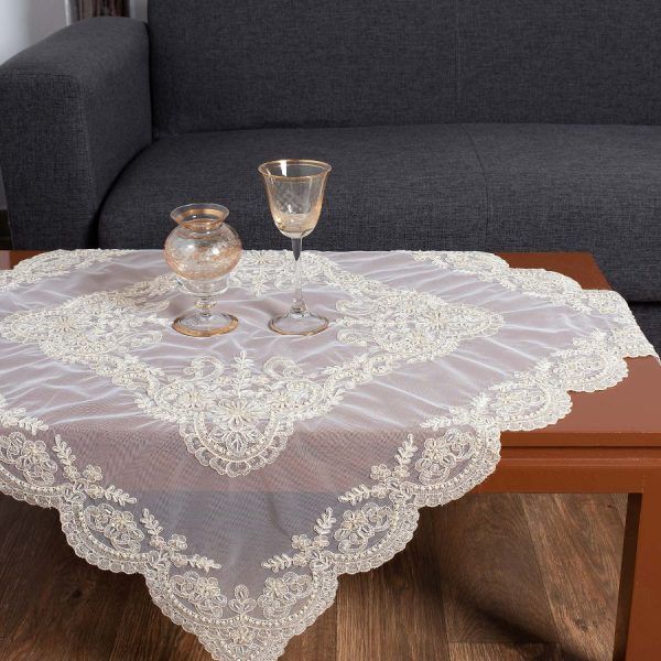 τραπεζοκαρέ (135cm x 135cm) YL12A-176 μπέζ SilkFashion