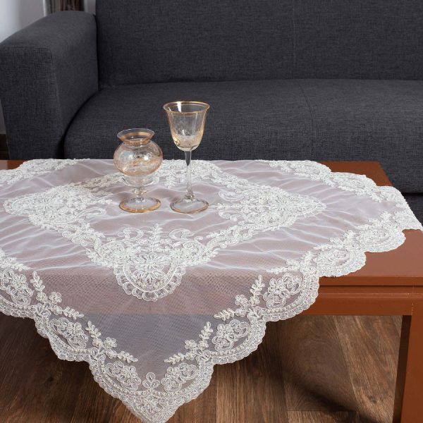 τραπεζοκαρέ (135cm x 135cm) YL12A-176 ivory SilkFashion