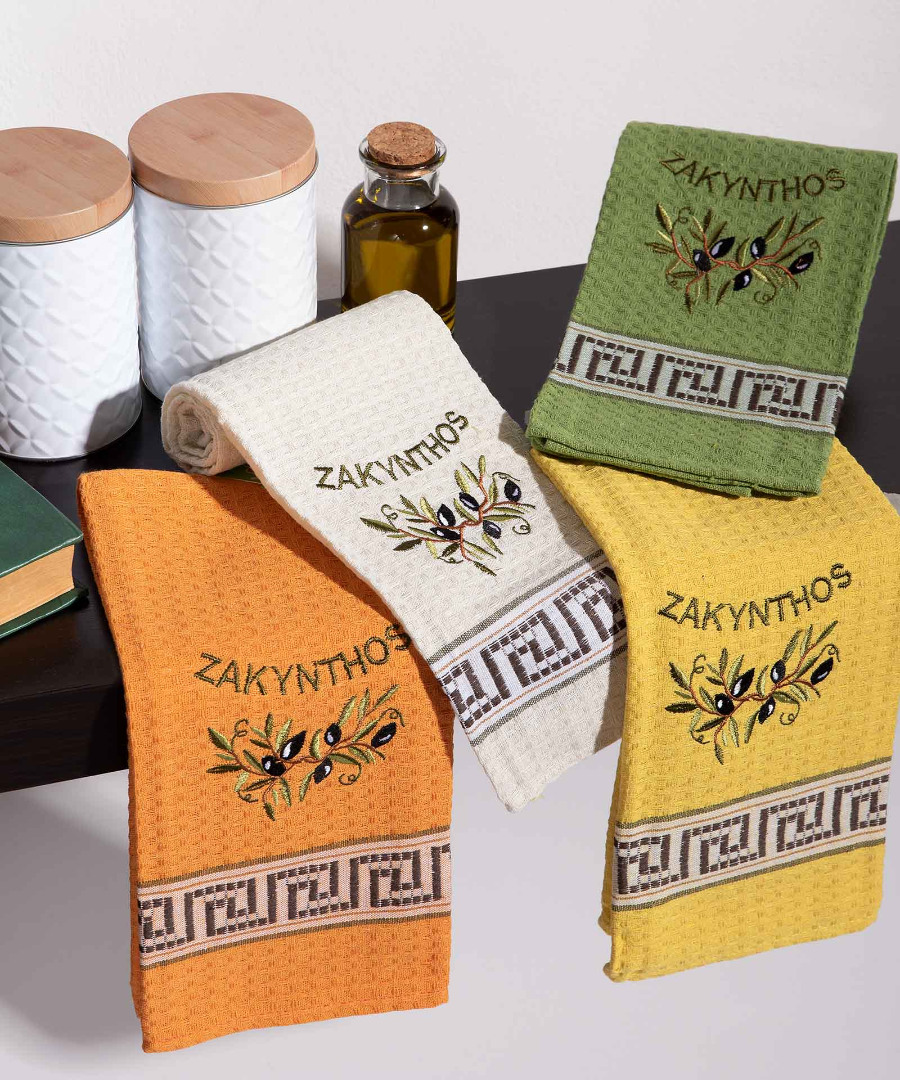 zakynthos-elies Σετ 12 τεμαχίων ποτηρόπανα (45cm x 65cm) κλαδί ελιάς χρωματιστό ΖΑΚΥΝΤΗΟΣ SilkFashion - Image 1