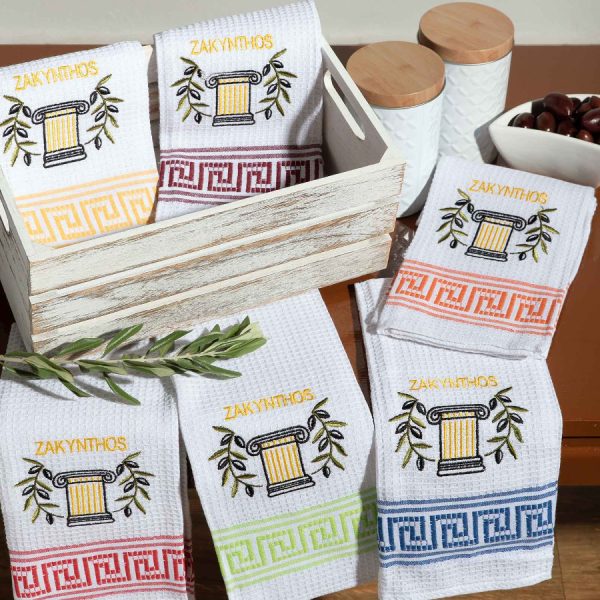 Σετ 12 τεμαχίων ποτηρόπανα (45cm x 65cm) κίωνας ZAKYNTHOS SilkFashion