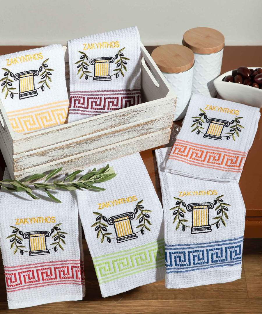 zakynthos-kionas Σετ 12 τεμαχίων ποτηρόπανα (45cm x 65cm) κίωνας ZAKYNTHOS SilkFashion - Image 1