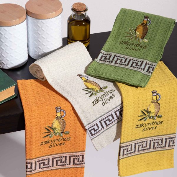 Σετ 12 τεμαχίων ποτηρόπανα (45cm x 65cm) μπουκάλι λάδι ZAKYNTHOS SilkFashion