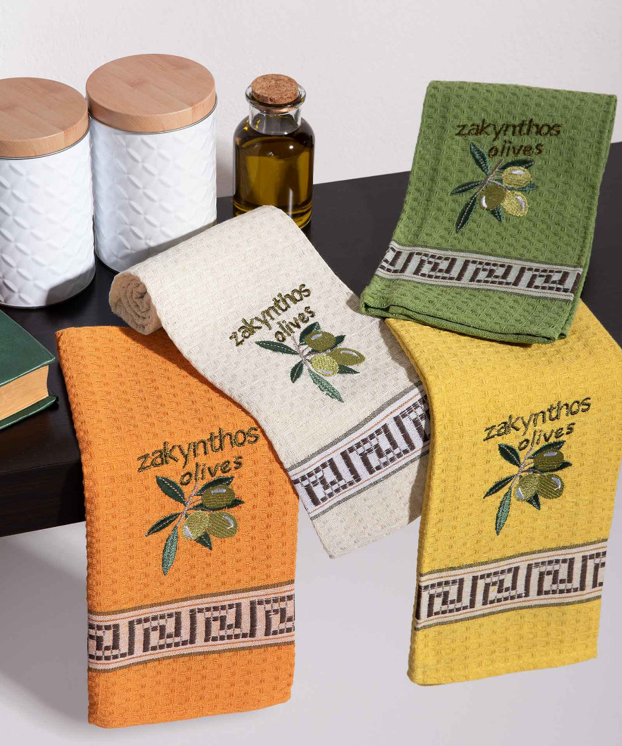 zakynthos-olives Σετ 12 τεμαχίων ποτηρόπανα (45cm x 65cm) καρπός ελιάς ZAKYNTHOS SilkFashion - Image 1