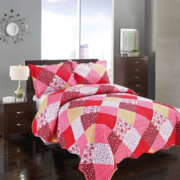 ΚΟΥΒΕΡΛΙ σετ (220cm x 240cm + 2 x 50cm x 70cm) ΚΟΚΚΙΝΟ ΚΑΡΡΩ SilkFashion