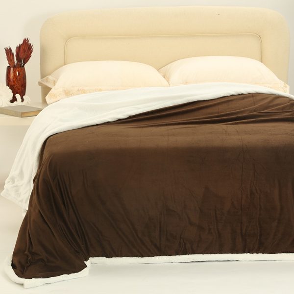 κουβέρτα fleece με sherpa (170cm x 220cm) ξυρισμένο καφέ SilkFashion