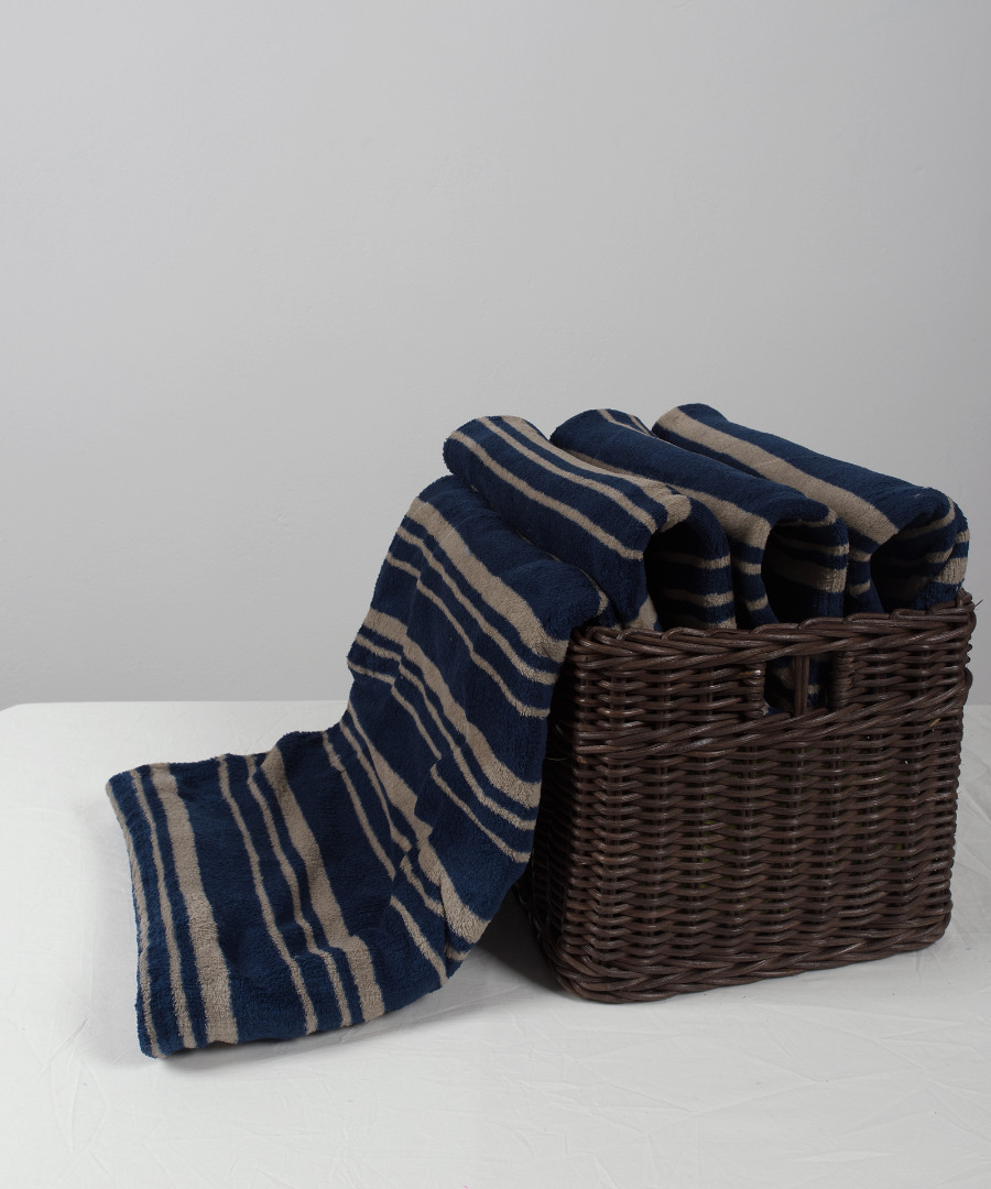 μπλέ-λαδί-ριγέ κουβέρτα coral fleece (170cm x 220cm) μπλέ ριγέ SilkFashion - Image 1