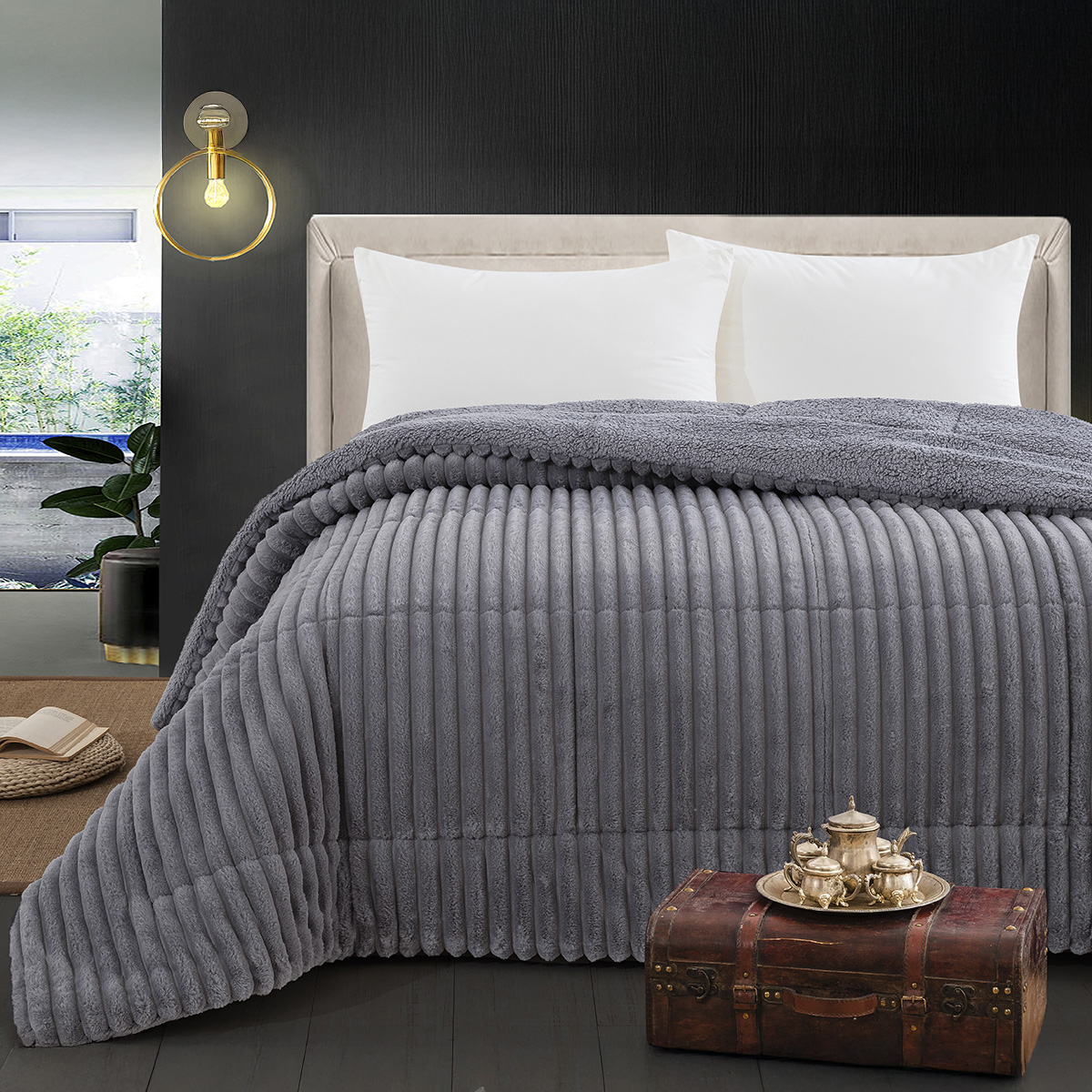 12524 Beauty Home Κουβερτοπάπλωμα υπέρδιπλο Art 12524 220x240 Ανθρακί - Image 1