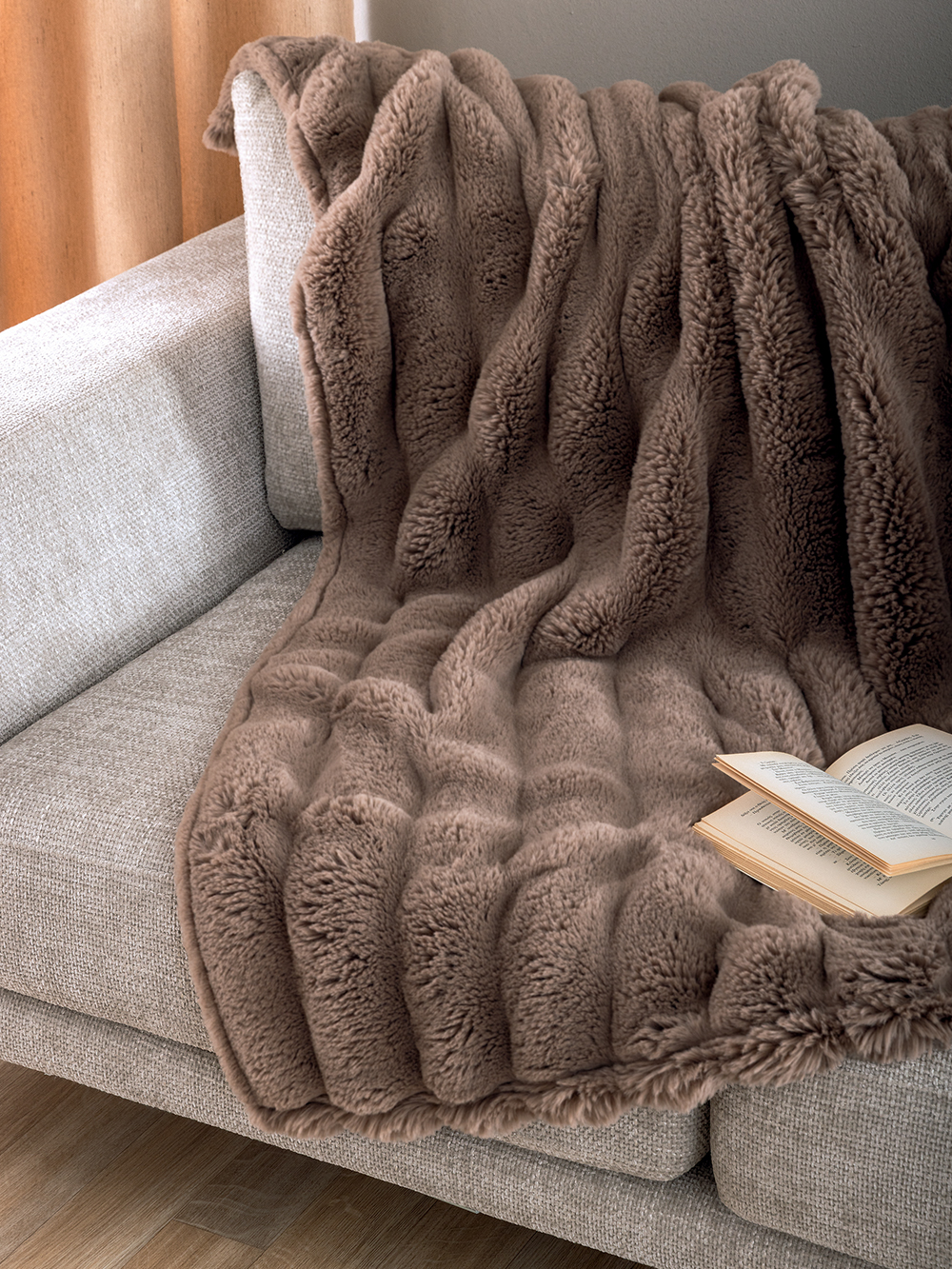 5205857298609_3 Γούνα Ημίδιπλη 160x220 Heather BROWN Καφέ Palamaiki - Image 1