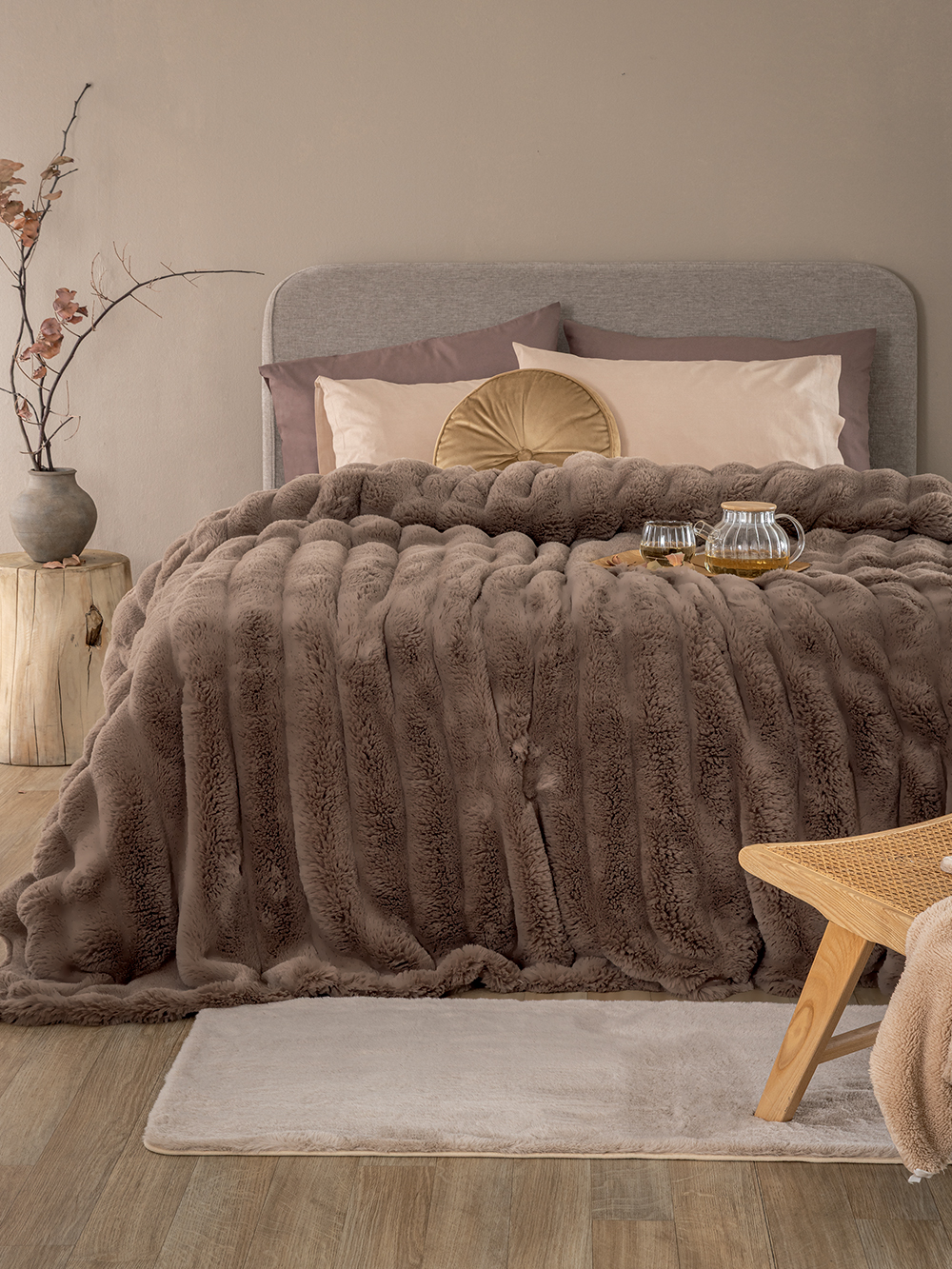 5205857298623_2 Γούνα Υπέρδιπλη 220x240 Heather BROWN Καφέ Palamaiki - Image 1