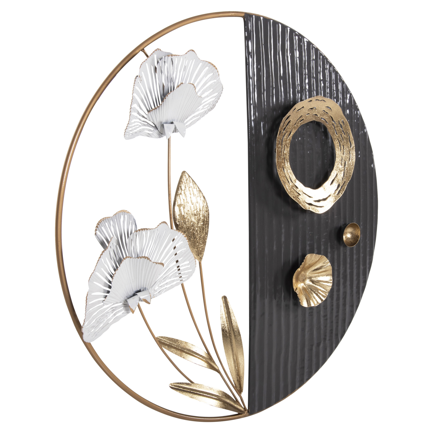 diakosmitiko-toichoy-stroggylo-fb94202-m ΔΙΑΚΟΣΜΗΤΙΚΟ ΤΟΙΧΟΥ ΣΤΡΟΓΓΥΛΟ HM4202 ΜΕΤΑΛΛΟ ΣΕ ΧΡΥΣΟ-ΜΑΥΡΟ-ΛΕΥΚΟ Φ60εκ - Image 1