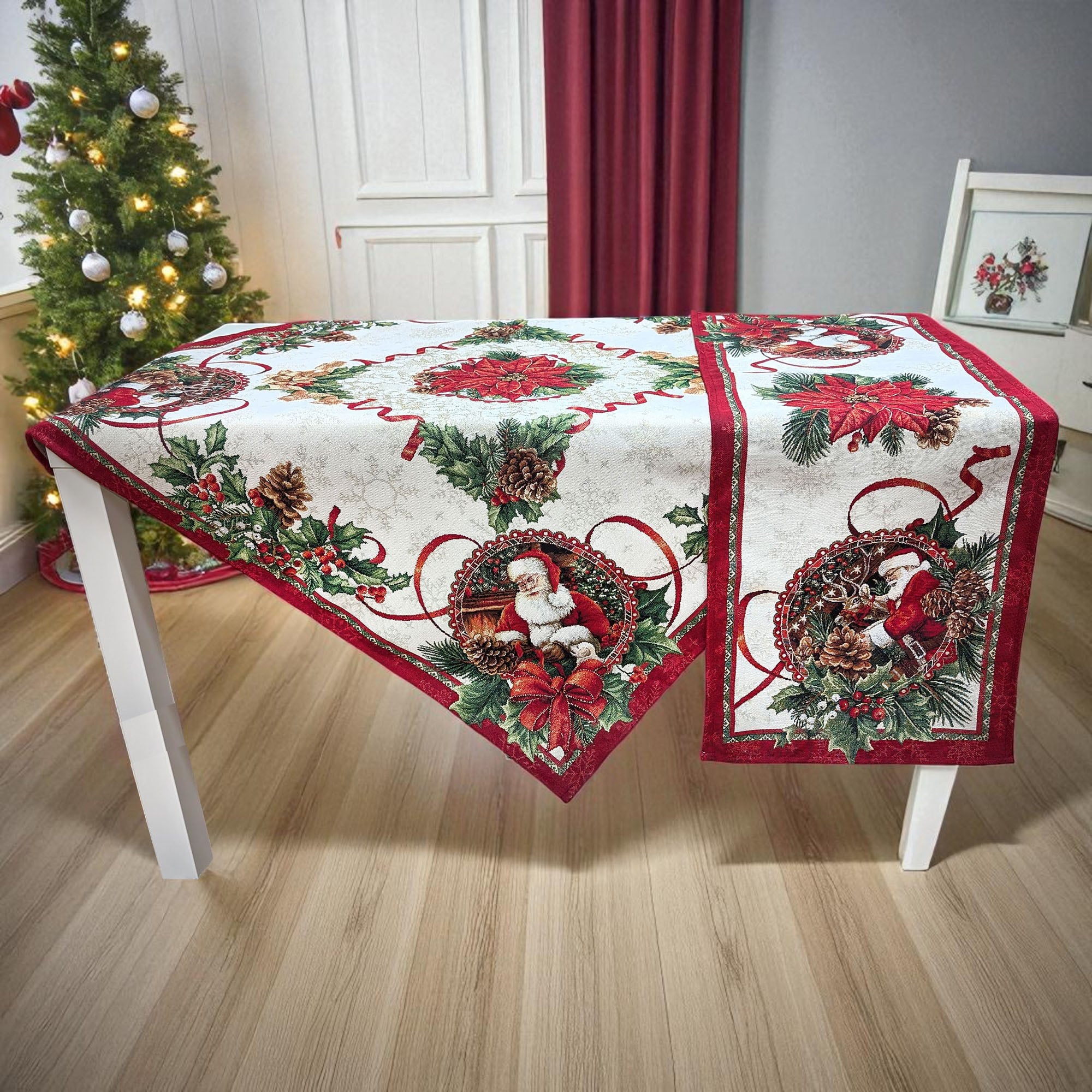 santa-bella-f Χριστουγεννιάτικο Σετ καρέ-τραβέρσα Cotone | Santa Bella - Image 1