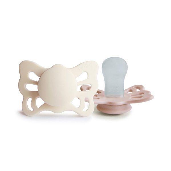 Σετ 2 Ανατομικές Πιπίλες Σιλικόνης FRIGG Butterfly Cream/Blush 0-6 Μηνών