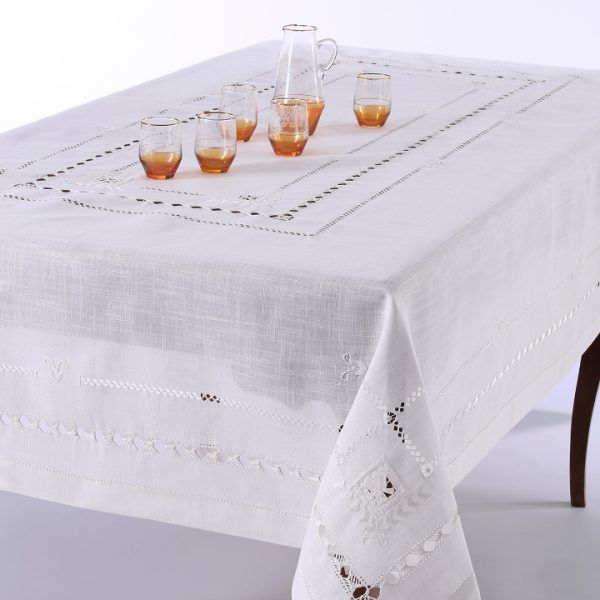 Χειροποίητο τραπεζομάντηλο 9108 (170cm x 220cm) λευκό SilkFashion