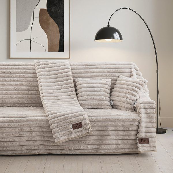 Beauty Home Γούνινο Σετ ριχτάρι 2τμχ Stripe Art 8725 (180x250+180x300) Μπεζ