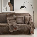 Beauty Home Γούνινο Σετ ριχτάρι 2τμχ Stripe Art 8726 (180x250+180x300) Μόκα