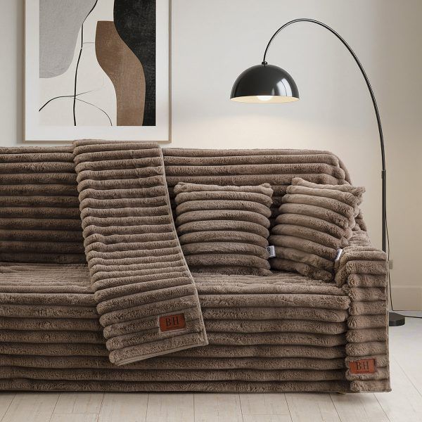 Beauty Home Γούνινο Σετ ριχτάρι 2τμχ Stripe Art 8726 (180x250+180x300) Μόκα