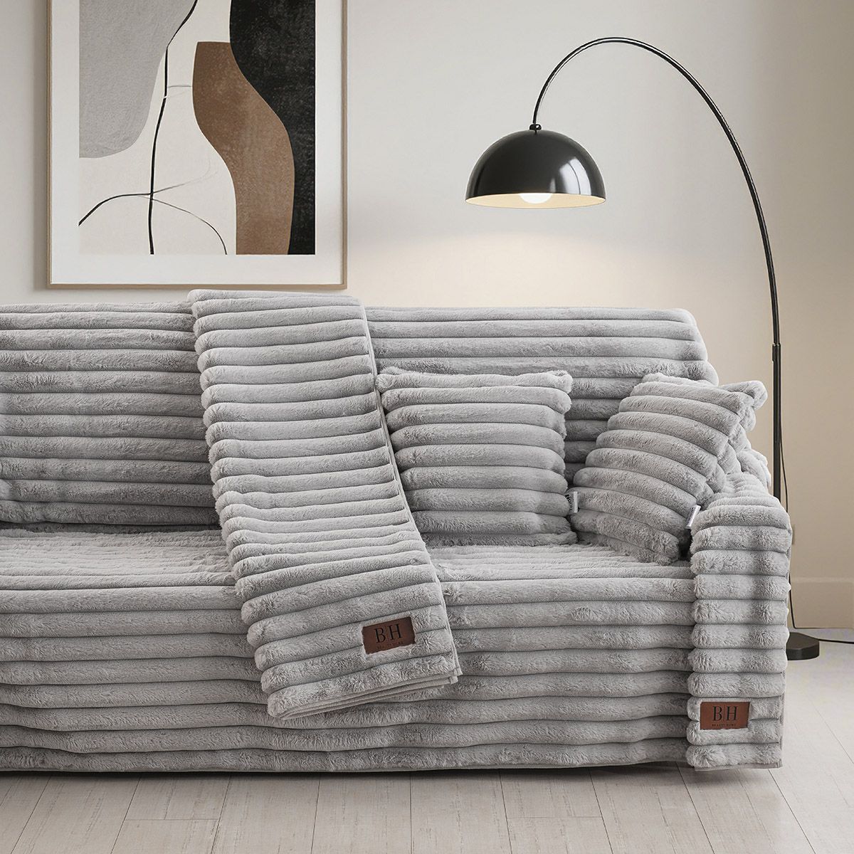 8727 Beauty Home Γούνινη Μαξιλαροθήκη διακοσμητική Stripe Art 8727 40x40 Γκρι - Image 1