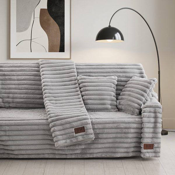 Beauty Home Γούνινο ριχτάρι Μονοθέσιο Stripe Art 8727 180x160 Γκρι