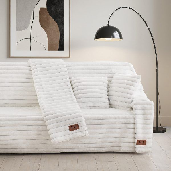 Beauty Home Γούνινο ριχτάρι Διθέσιο Stripe Art 8728 180x250 Λευκό