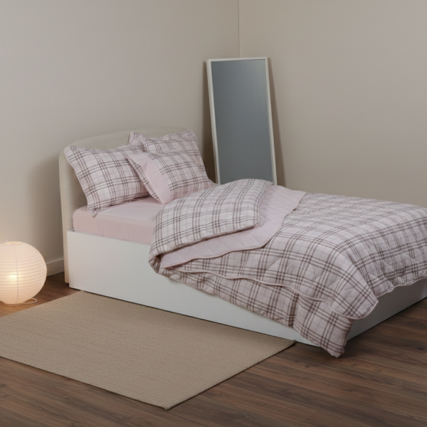 Σετ σεντόνια βαμβακερά ( 230cm x 260cm) καρρώ ρόζ SilkFashion