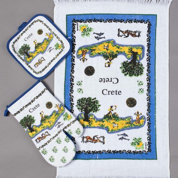 Σετ 3 τεμαχίων γάντι πιάστρα ποτηρόπανο CRETE SilkFashion