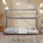 ΚΡΕΒΑΤΙ ΠΑΙΔΙΚΟ PEPE HM677.05 τ.MONTESSORI ΞΥΛΟ ΠΕΥΚΟ ΓΚΡΙ- 190x90εκ - Image 4