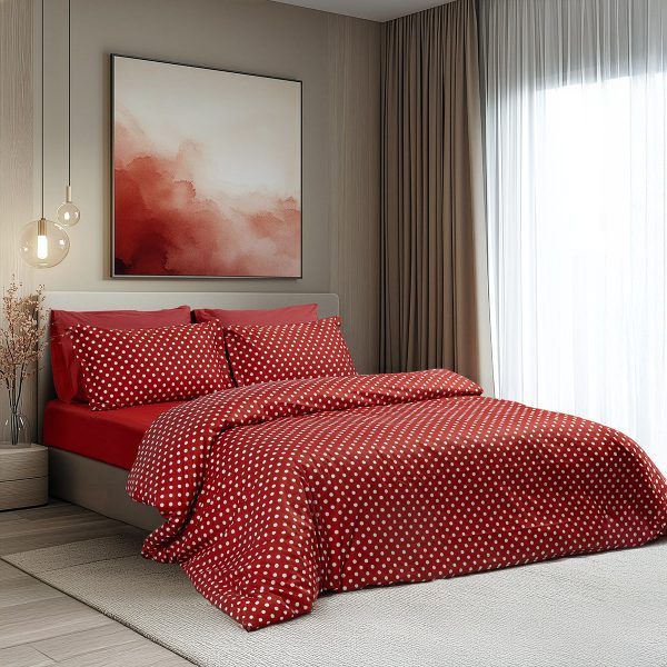 Beauty Home Σετ σεντόνια διπλά Art 10101 Fancy 200x260 Κόκκινο