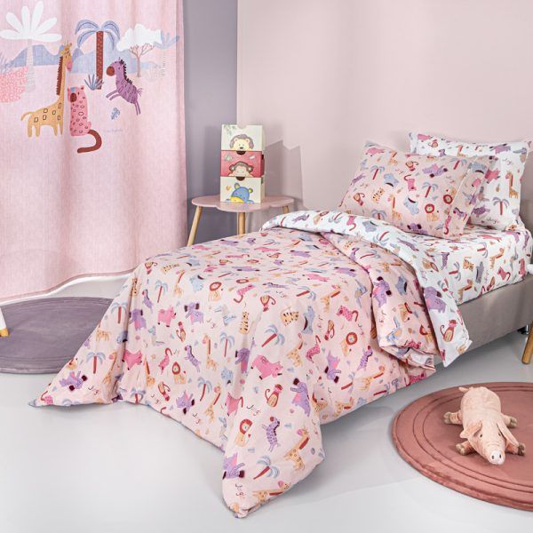 Σετ Σεντόνια Μονά Με Λάστιχο 100x200+28 Guy Laroche Jungle Pink