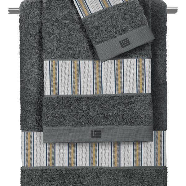 Σετ Πετσέτες 3 Τεμαχίων Guy Laroche Pinstripe Grey-Anthrarcite