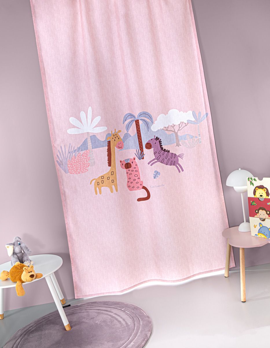 1152030126005 Παιδική Κουρτίνα Με Τρέσα 150×270 Guy Laroche Jungle Pink - Image 1