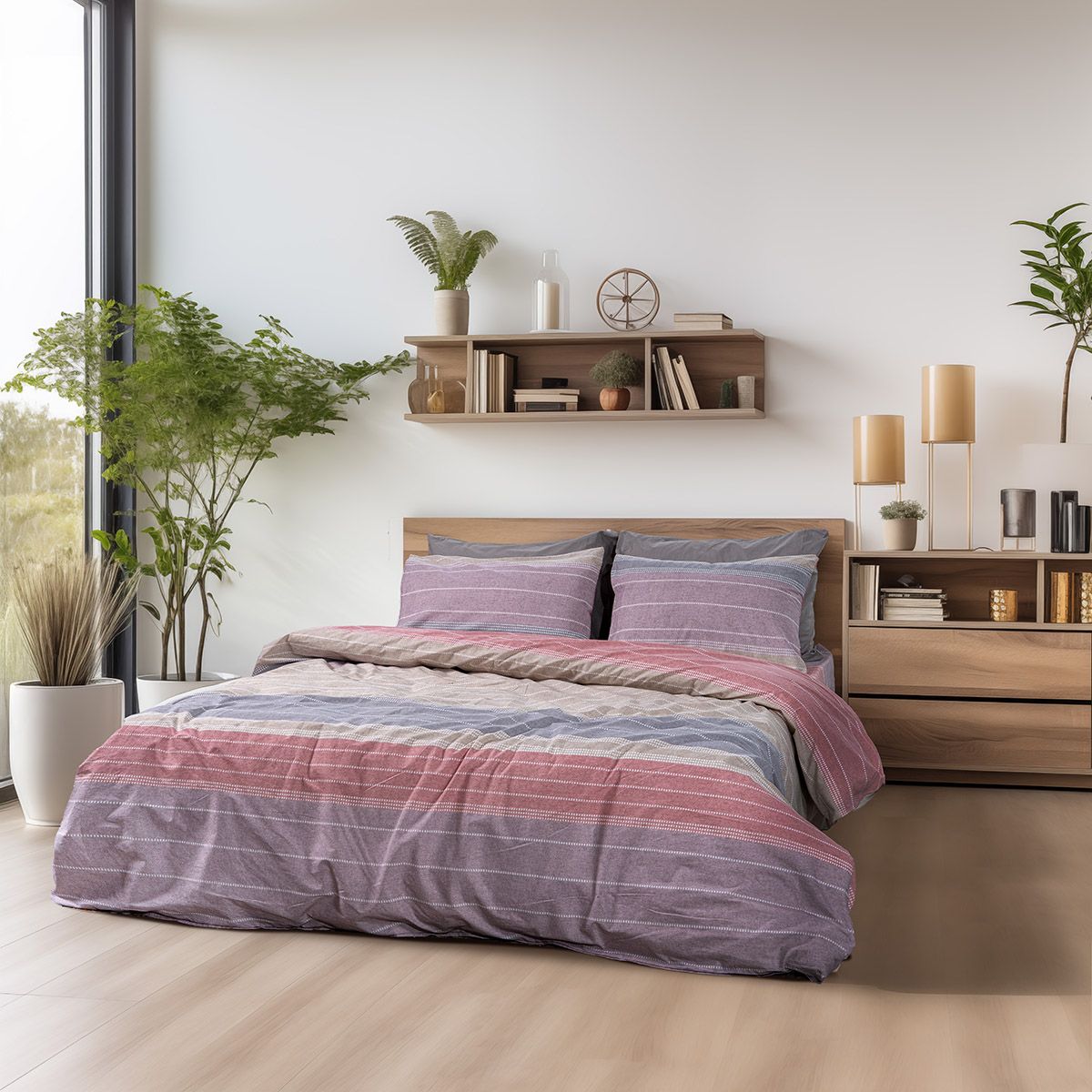 12371 Beauty Home Σετ σεντόνια μονά με λάστιχο Glory Art 12371 110x200+32 Ροζ,Γκρι - Image 1