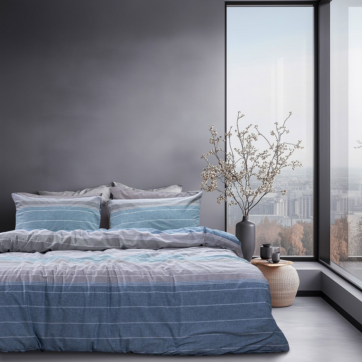 12373 Beauty Home Σετ κουβερλί υπέρδιπλο Glory Art 12373 220x240 Γκρι,Μπλε - Image 1