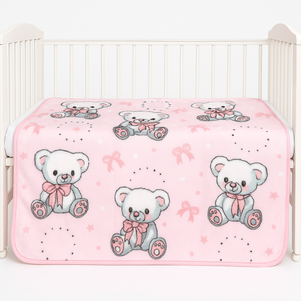Κουβερτούλα  Βελουτέ Κούνιας 110x150 Cosmin Bear Pink