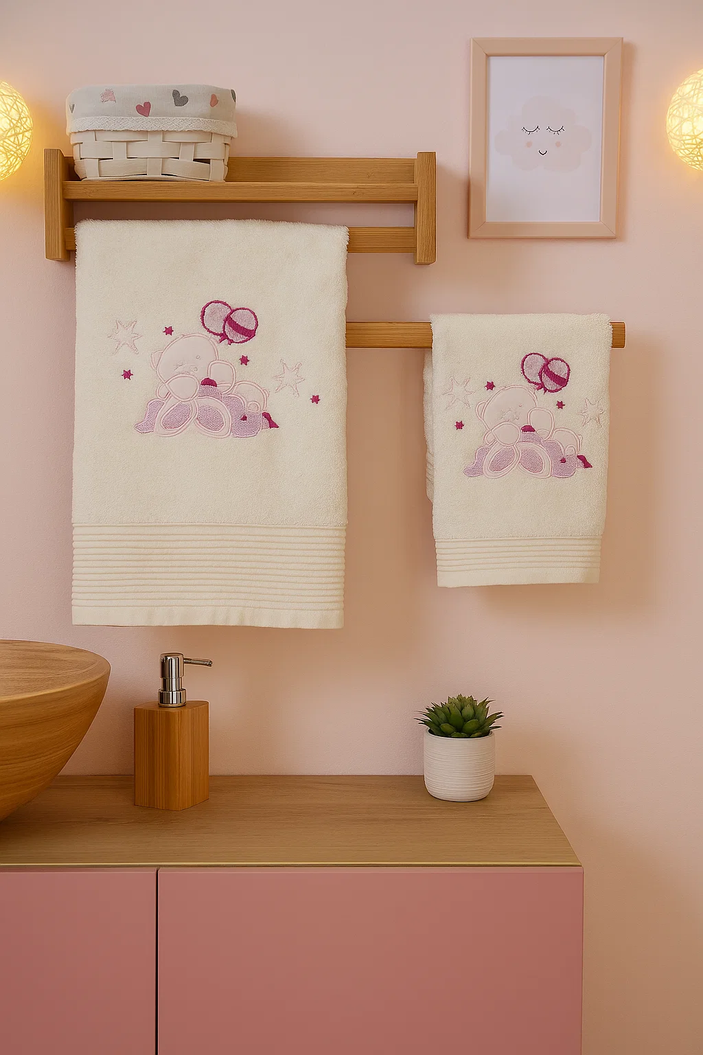400011 Σετ Πετσέτες Βρεφικές 2 Τεμαχίων Cosmin Bear Ecrou+Pink - Image 1