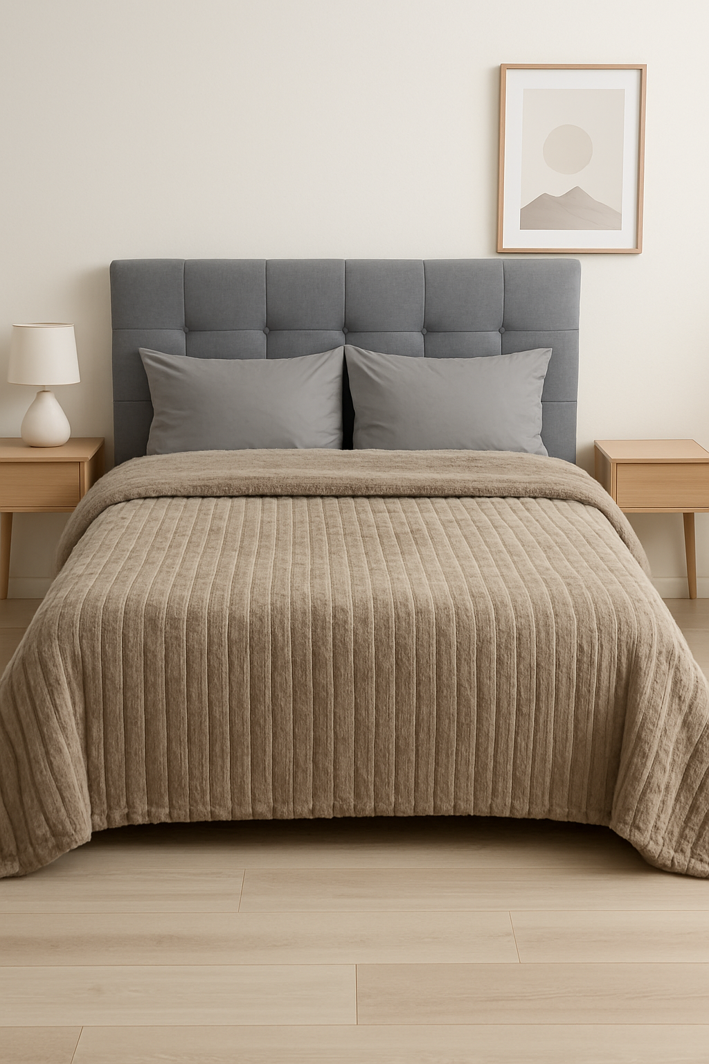 4000164 Κουβερτοπάπλωμα Υπέρδιπλο 220x240 Cosmin Puffy Ribs Light Brown - Image 1