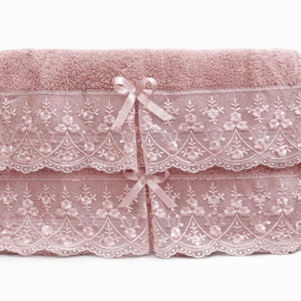 Σετ Πετσέτες 2 Τεμαχίων Cosmin Lace Pink