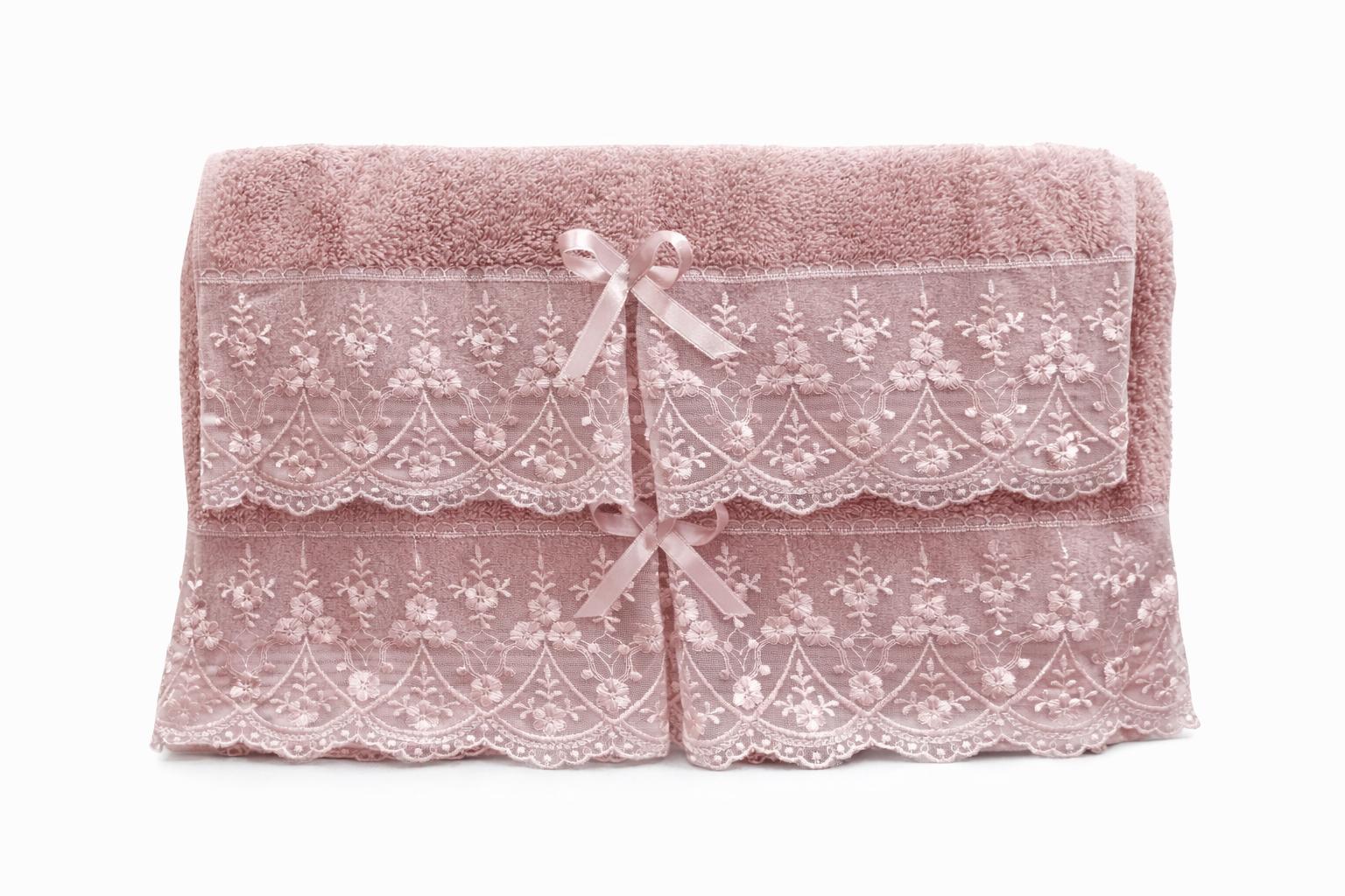 4000171 Σετ Πετσέτες 2 Τεμαχίων Cosmin Lace Pink - Image 1