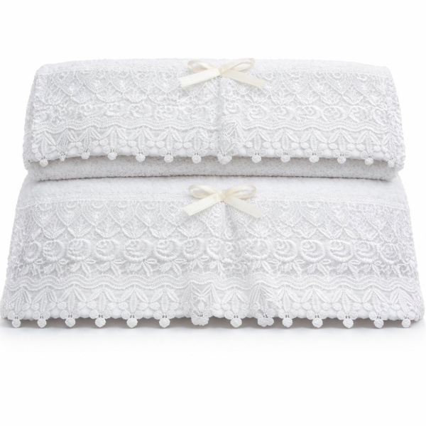 Σετ Πετσέτες 2 Τεμαχίων Cosmin Lace White