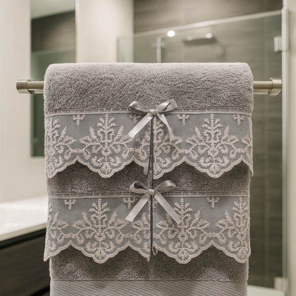 Σετ Πετσέτες 2 Τεμαχίων Cosmin Lace Grey