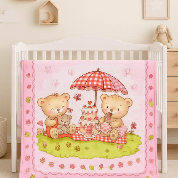 Κουβερτούλά Βελουτέ Κούνιας 110x150 Cosmin Bears Pink