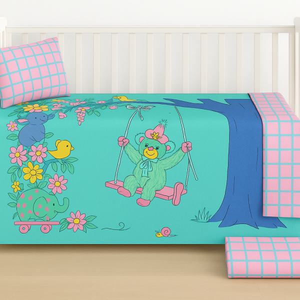 Σετ Σεντόνια Κούνιας 3 Τεμαχίων 100x150 Cosmin Happy Garden Green