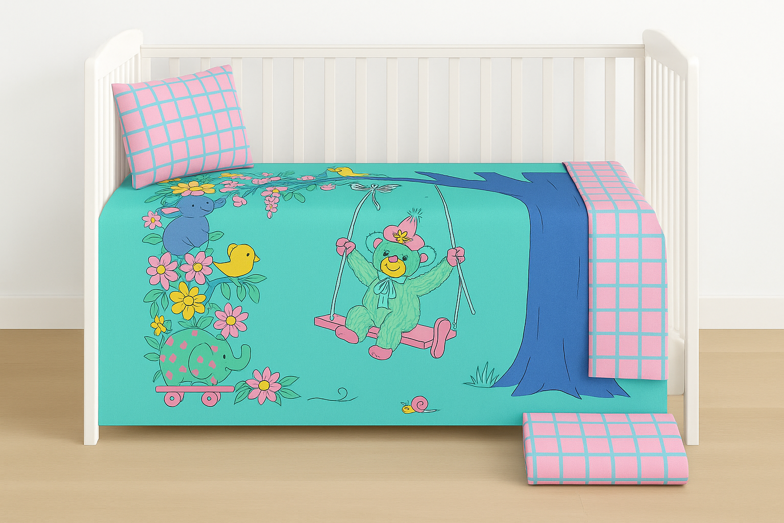 400020 Σετ Σεντόνια Κούνιας 3 Τεμαχίων 100x150 Cosmin Happy Garden Green - Image 1