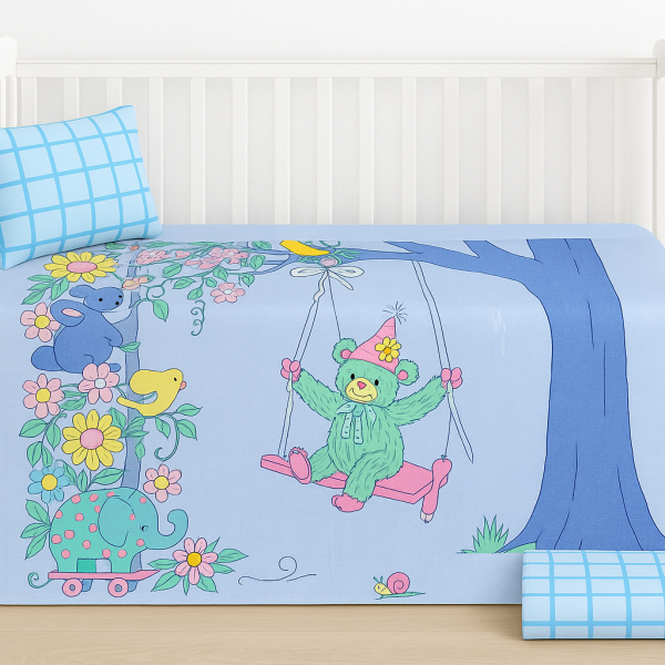 Σετ Σεντόνια Κούνιας 3 Τεμαχίων 100x150 Cosmin Happy Garden Blue