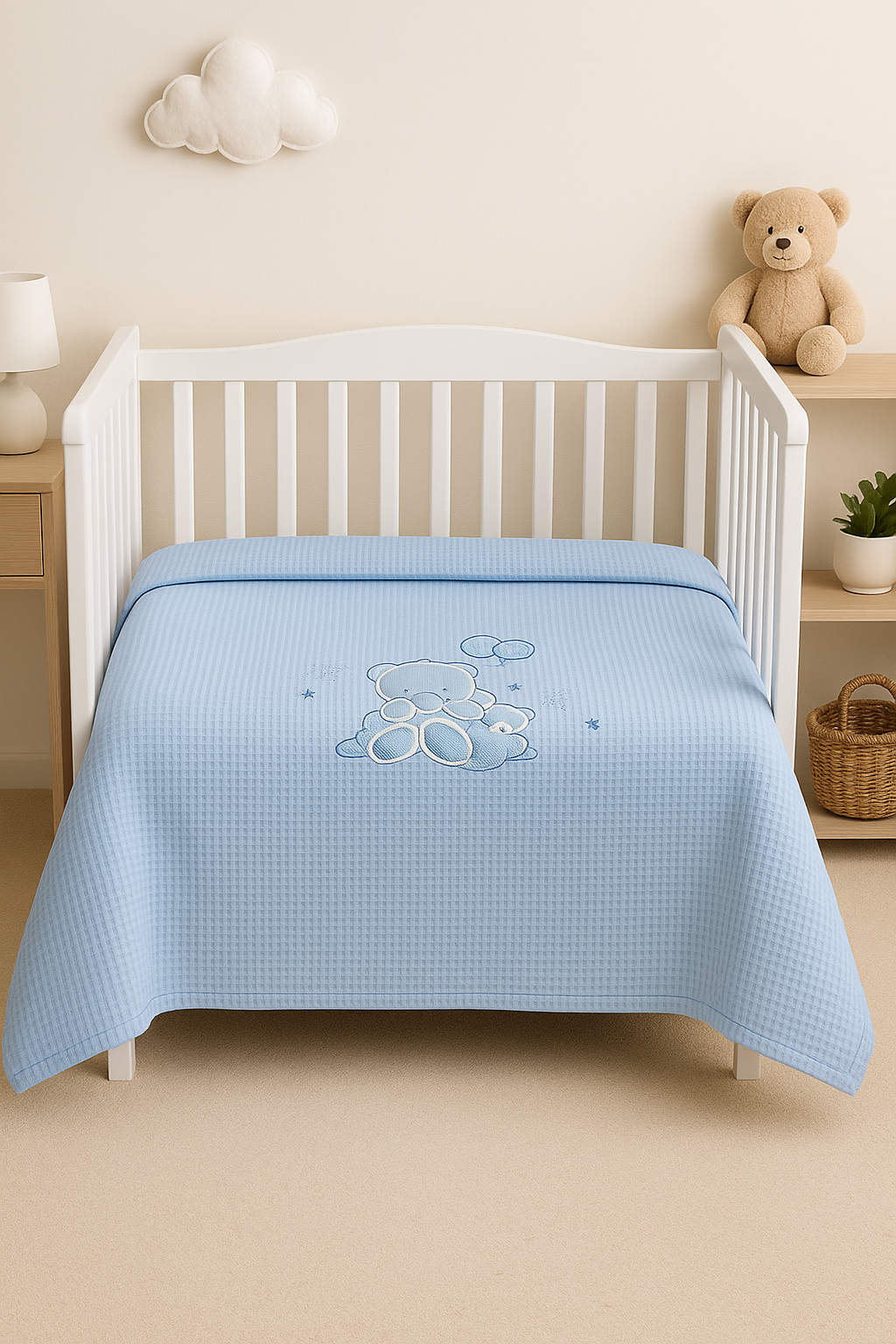 400022 Κουβέρτα Πικέ Κούνιας 110x140 Cosmin Blue Bear - Image 1