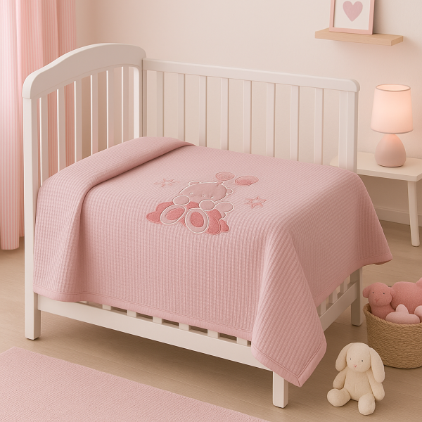 Κουβέρτα Πικέ Κούνιας 110x140 Cosmin  Pink Bear